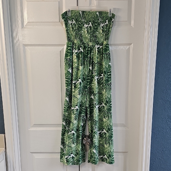 NWT J For Justify Strapless Elastic Bodice Jungle Leaf One Piece Pantsuit MED - Picture 1 of 13